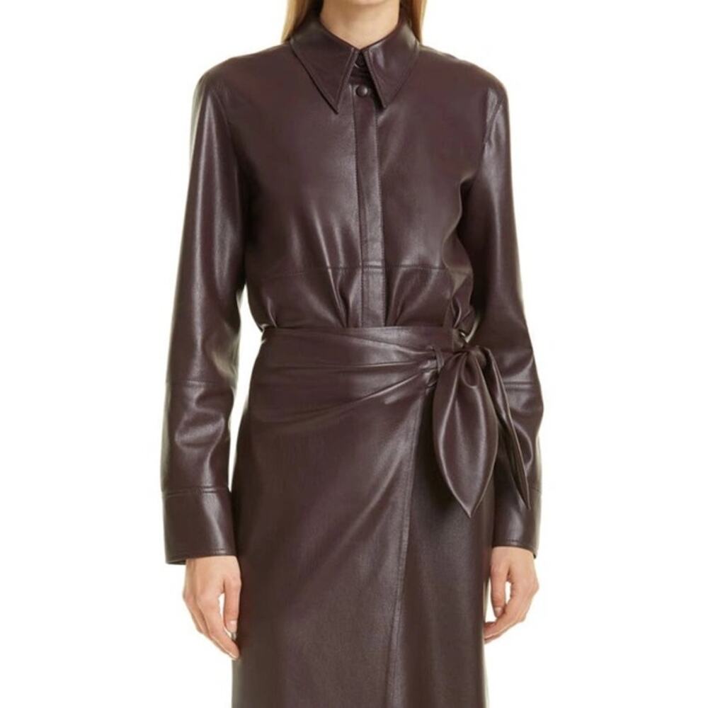 NEW Nanushka Naum Alt Faux Vegan Leather Button Down Collared Top Large